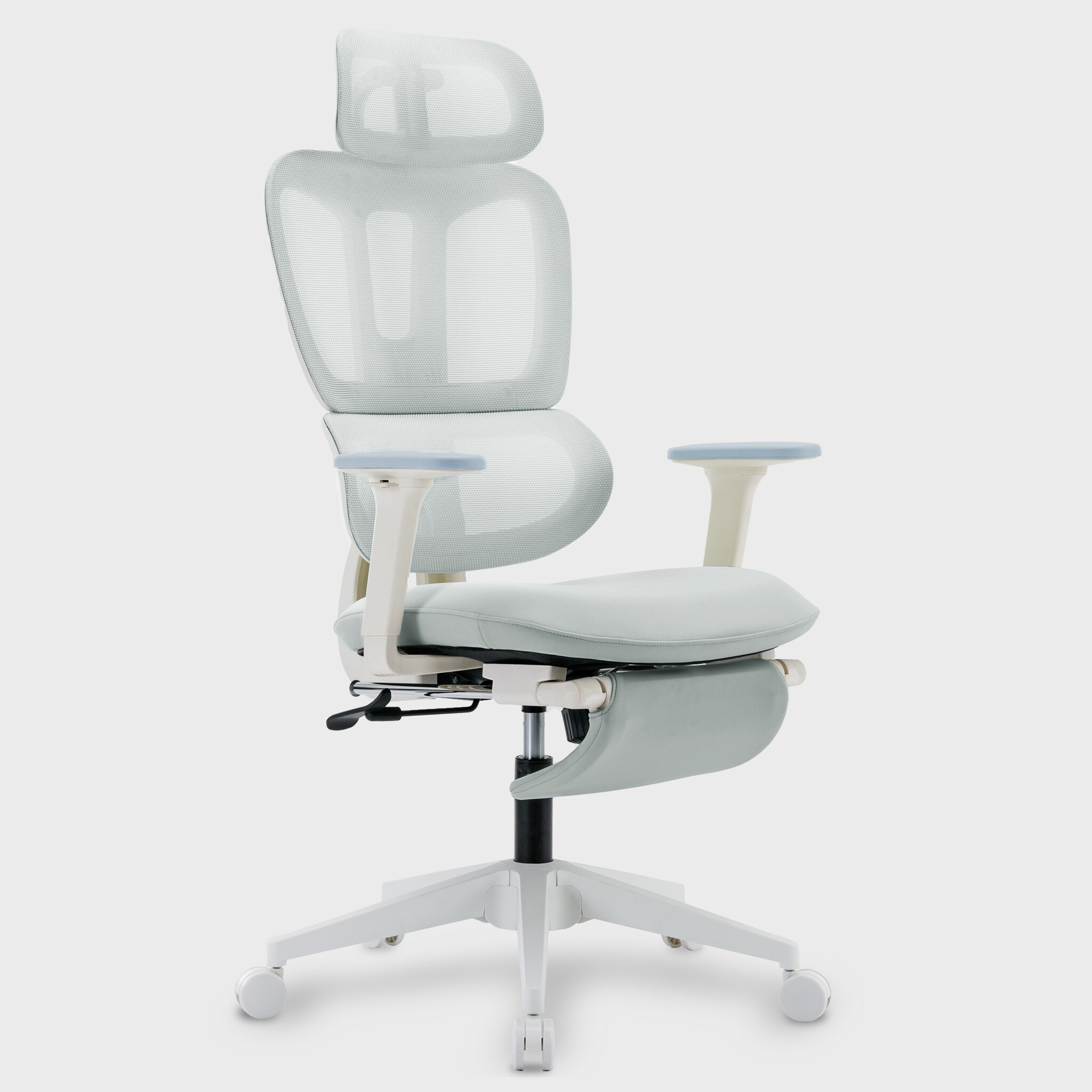 Multi-functional Ergonomic Mesh Office Chair With Adjustable Armrest,Footrest,Lumbar Support, 360° Silent Wheels,Headrest For Home & Office,Grey White_maomaolike.com